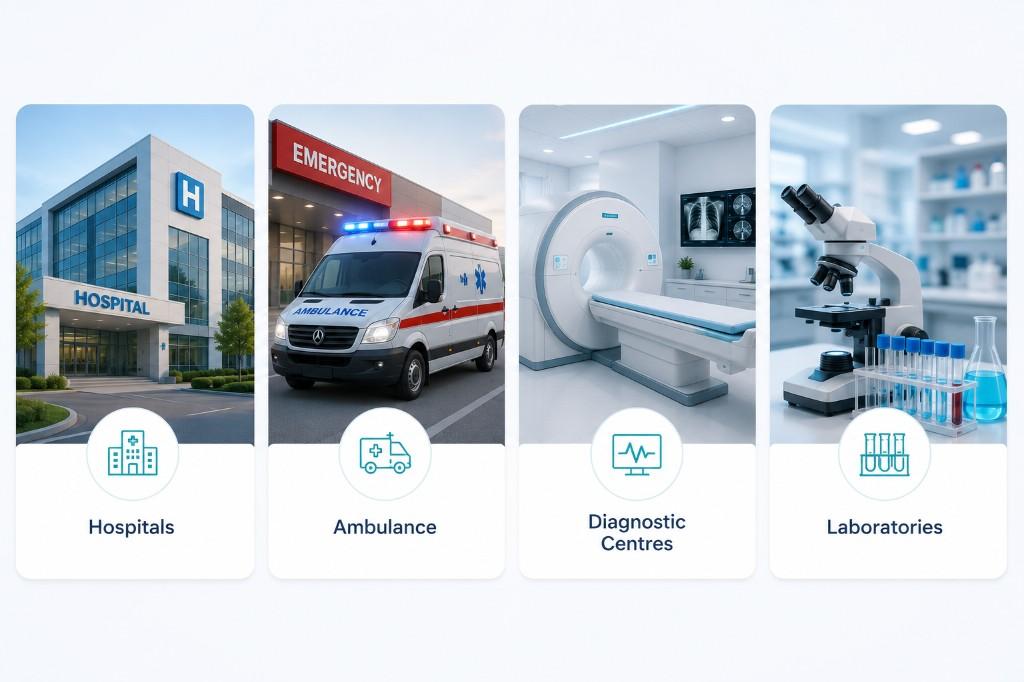 Hospitals, ambulance, diagnostic centres, and laboratories